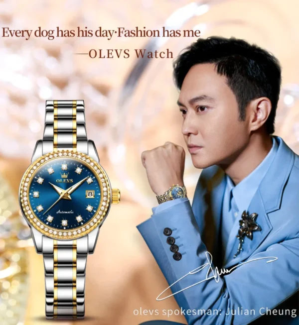 Olevs 7003 fashion mechanical watch round-dial stainless steel watchband wristwatch calendar luminous watch Man - Image 11