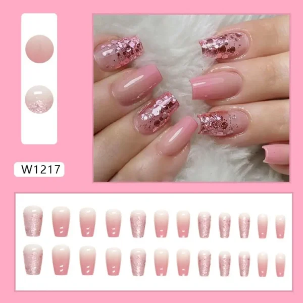 24pcs Gradient Fake Nails French Ballerina Nail Waterproof Faux Medium Coffin false nails Fingernails Press on Nails Tips - Image 31
