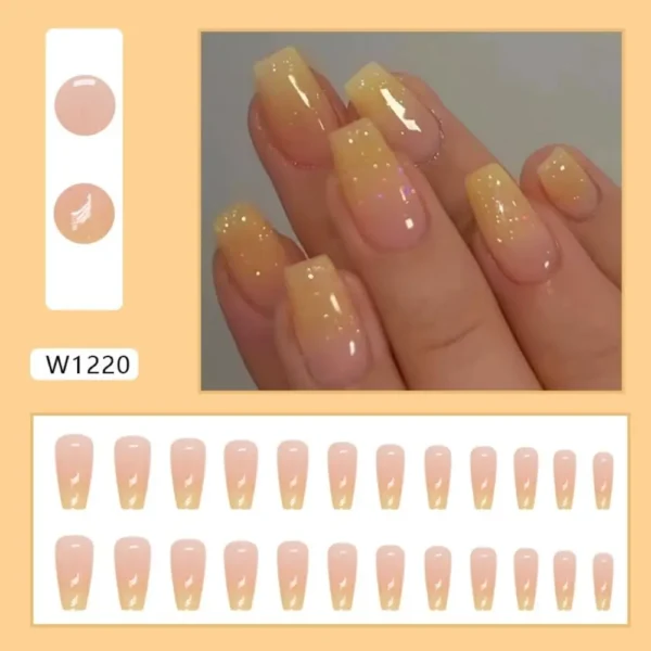 24pcs Gradient Fake Nails French Ballerina Nail Waterproof Faux Medium Coffin false nails Fingernails Press on Nails Tips - Image 32
