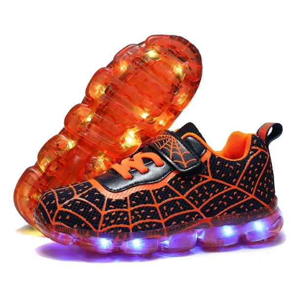Kids Sneakers Light Up Skateboarding Shoes Fashion Spider Web Flat Walking Sports Shoes LED USB Charging Flashing Casual Shoes - Image 9