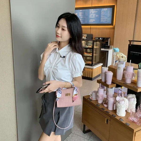 Women's Bag New Fashion Simple Plaid Embossed Crossbody Scarf Small Square Bag Single Shoulder Bag designer bags - Image 2