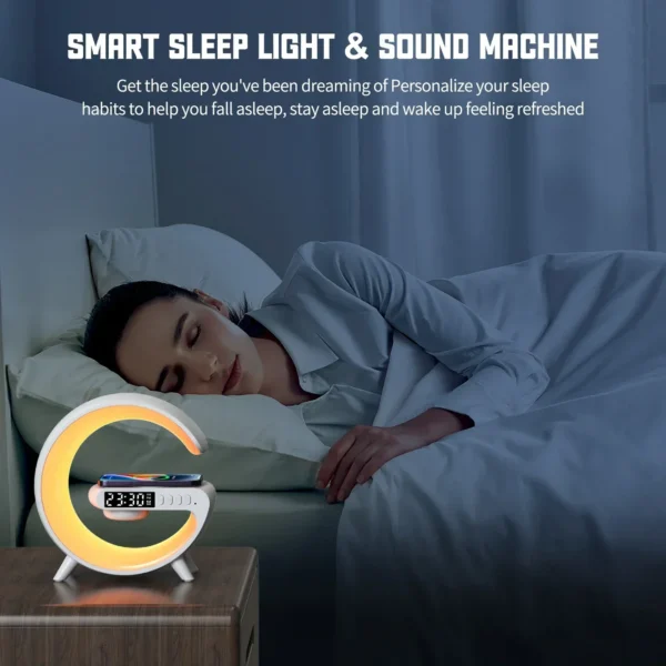 G Atmosphere Goodnight Light Wireless Charger Speaker Clock 6 Lighting Modes for iPhone 15 14 13 Samsung Fast Charging Station - Image 9
