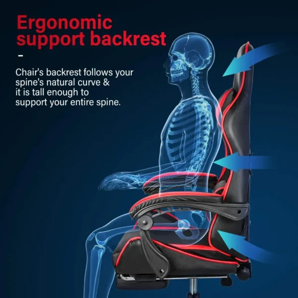 Gaming Chair, Backrest and Seat Height Adjustable Swivel Recliner Racing Office Computer Ergonomic Video Game Chair with Footres - Image 4