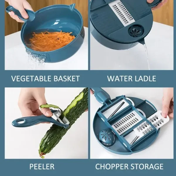 12 In 1 Multi-functional Vegetable Chopper Carrots Potatoes Manually Cut Shred Slicer Radish Grater with Container Kitchen Tools - Image 5
