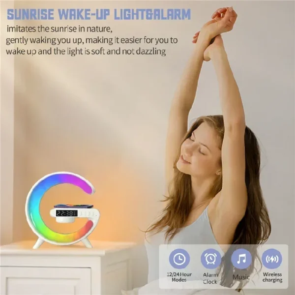 G Atmosphere Goodnight Light Wireless Charger Speaker Clock 6 Lighting Modes for iPhone 15 14 13 Samsung Fast Charging Station - Image 4