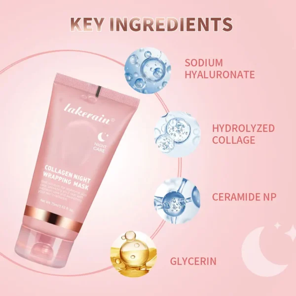 Lakerain Collagen Night Wrapping Mask Elasticity Hydration Care Reduces Sagging & Dullness Hydrolyzed Collagen For Glowing Skin - Image 13