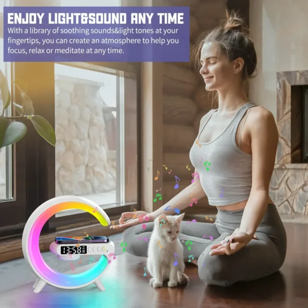 G Atmosphere Goodnight Light Wireless Charger Speaker Clock 6 Lighting Modes for iPhone 15 14 13 Samsung Fast Charging Station - Image 10