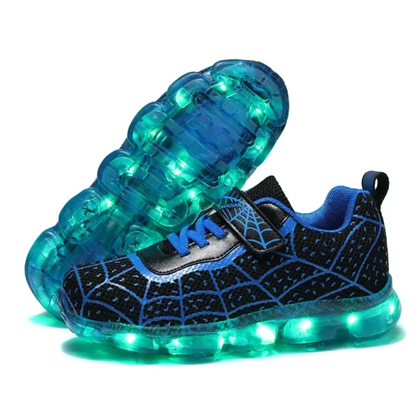 Kids Sneakers Light Up Skateboarding Shoes Fashion Spider Web Flat Walking Sports Shoes LED USB Charging Flashing Casual Shoes - Image 11