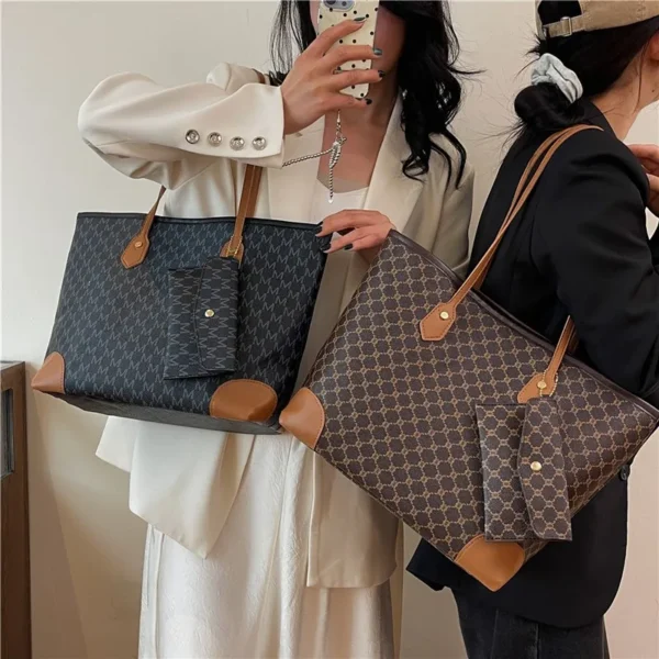 Large-capacity women's bags in Europe and the United States retro shoulder bag classic letters PU commuter handbags women - Image 5
