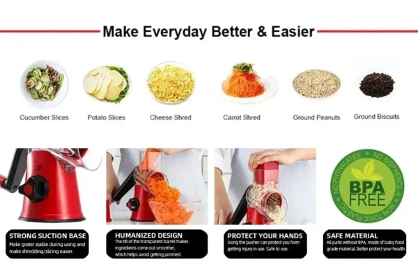 Slicing Grater Manual Rotary 3 In 1 Cheese Grater Food Blender Stainless Steel Potato Slice Chopper Processor Kitchen Accessorie - Image 17