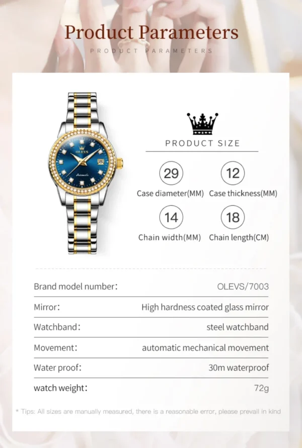 Olevs 7003 fashion mechanical watch round-dial stainless steel watchband wristwatch calendar luminous watch Man - Image 19