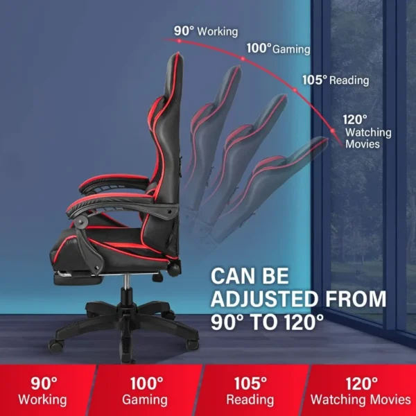 Gaming Chair, Backrest and Seat Height Adjustable Swivel Recliner Racing Office Computer Ergonomic Video Game Chair with Footres - Image 5