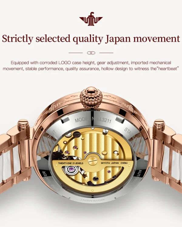 OUPINKE 3211 Women's Watch Elegant Rose Gold Diamond Ceramic Automatic Machinery Women's Watch Luxury Brand Women's Bracelet Set - Image 17