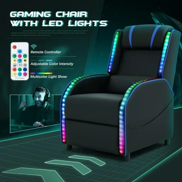 LED Gaming Massage Recliner Chair, Racing Style Single Living Room Sofa Comfortable Ergonomic Home Theater Seating, Chairs - Image 2