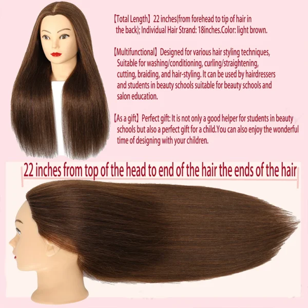 100% Real Human Hair Doll Head For Hairstyle Professional Training Head Kit Mannequin Head Styling To Practice Hot Curl Iron St - Image 3