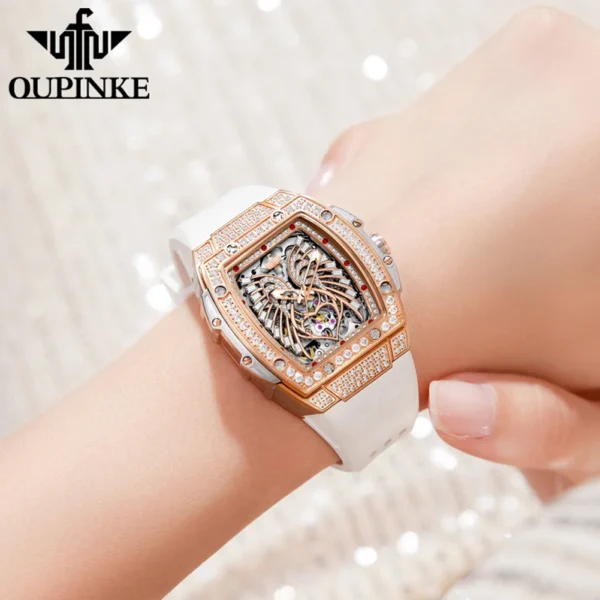 OUPINKE 3225 Top Brand Skeleton Mechanical Watch For Women Diamond Luxury Deep Waterproof Wristwatch Big Dial Fashion Watches - Image 5