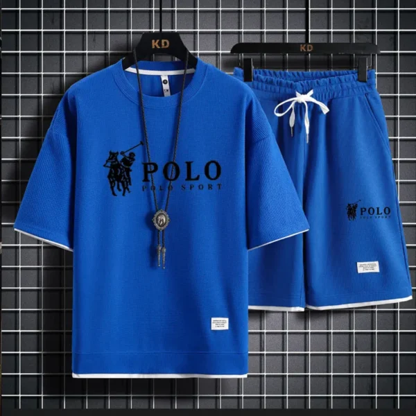 Men's short sleeved T-shirt and sports shorts set casual sportswear Korean fashion summer - Image 3