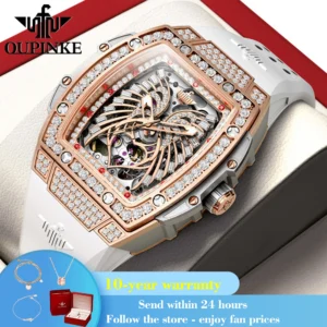OUPINKE 3225 Top Brand Skeleton Mechanical Watch For Women Diamond Luxury Deep Waterproof Wristwatch Big Dial Fashion Watches