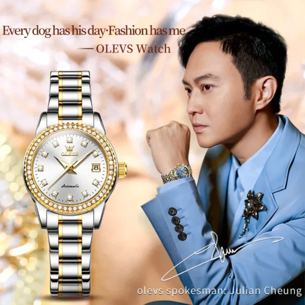 Olevs 7003 fashion mechanical watch round-dial stainless steel watchband wristwatch calendar luminous watch Man - Image 2