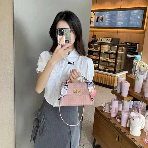 Women's Bag New Fashion Simple Plaid Embossed Crossbody Scarf Small Square Bag Single Shoulder Bag designer bags - Image 4