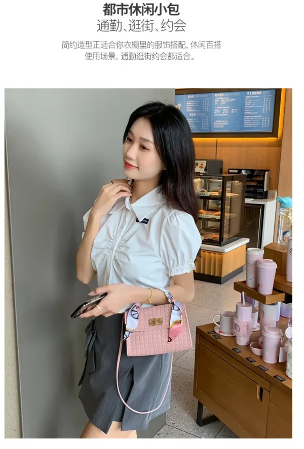 Women's Bag New Fashion Simple Plaid Embossed Crossbody Scarf Small Square Bag Single Shoulder Bag designer bags - Image 22