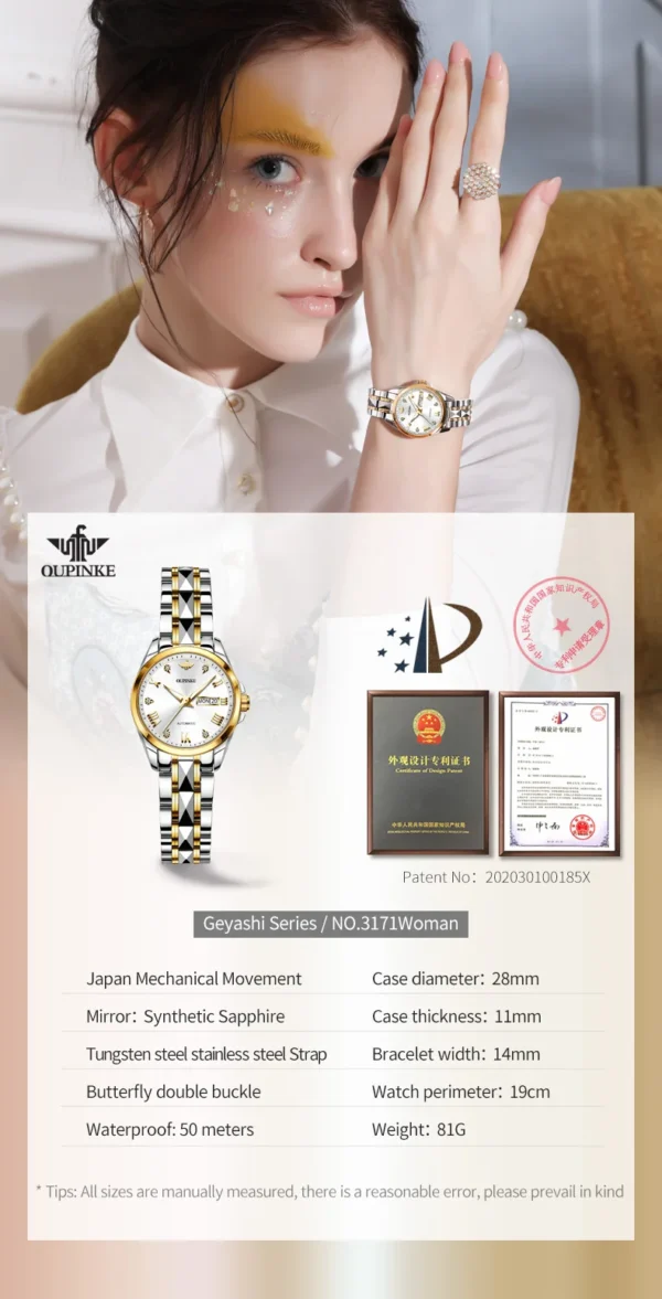 OUPINKE 3171 Automatic Watch for Women Top Brands Tungsten steel Sapphire Waterproof Luxury Wristwatch Women's Mechanical Watch - Image 29