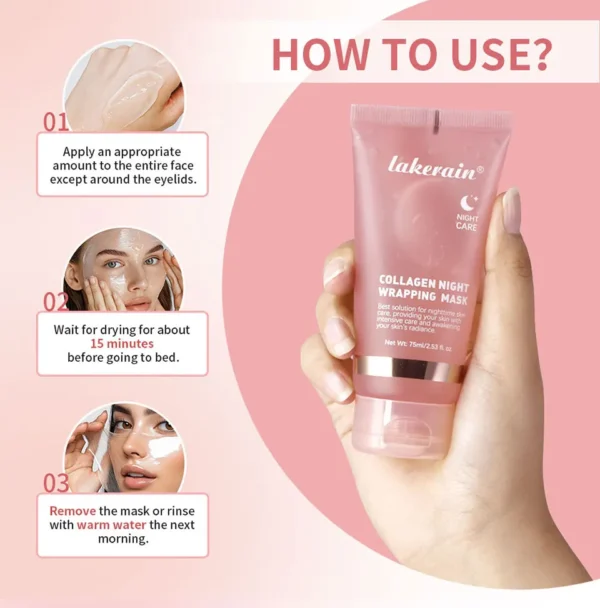 Lakerain Collagen Night Wrapping Mask Elasticity Hydration Care Reduces Sagging & Dullness Hydrolyzed Collagen For Glowing Skin - Image 16