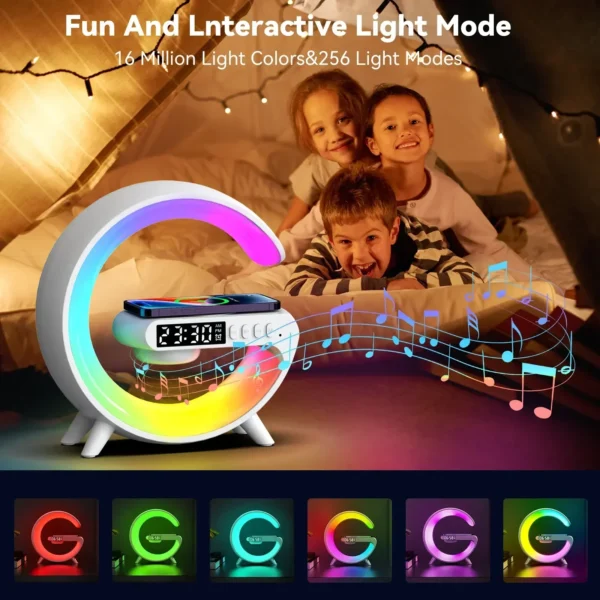 G Atmosphere Goodnight Light Wireless Charger Speaker Clock 6 Lighting Modes for iPhone 15 14 13 Samsung Fast Charging Station - Image 11