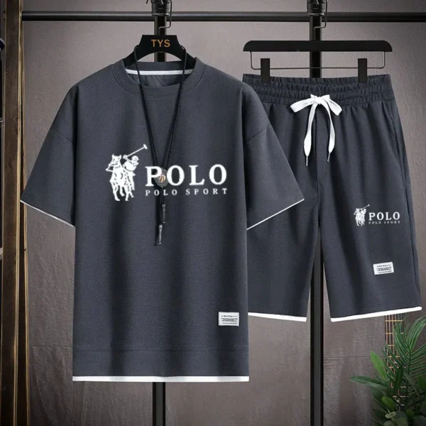 Men's short sleeved T-shirt and sports shorts set casual sportswear Korean fashion summer - Image 9