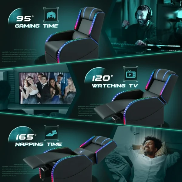 LED Gaming Massage Recliner Chair, Racing Style Single Living Room Sofa Comfortable Ergonomic Home Theater Seating, Chairs - Image 18