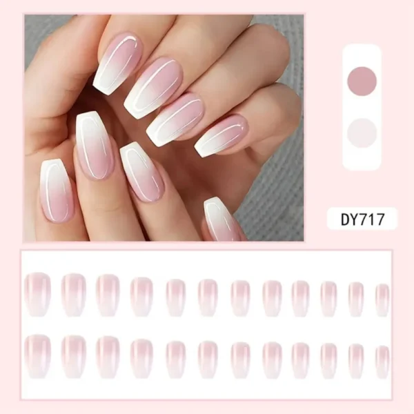 24pcs Gradient Fake Nails French Ballerina Nail Waterproof Faux Medium Coffin false nails Fingernails Press on Nails Tips - Image 29