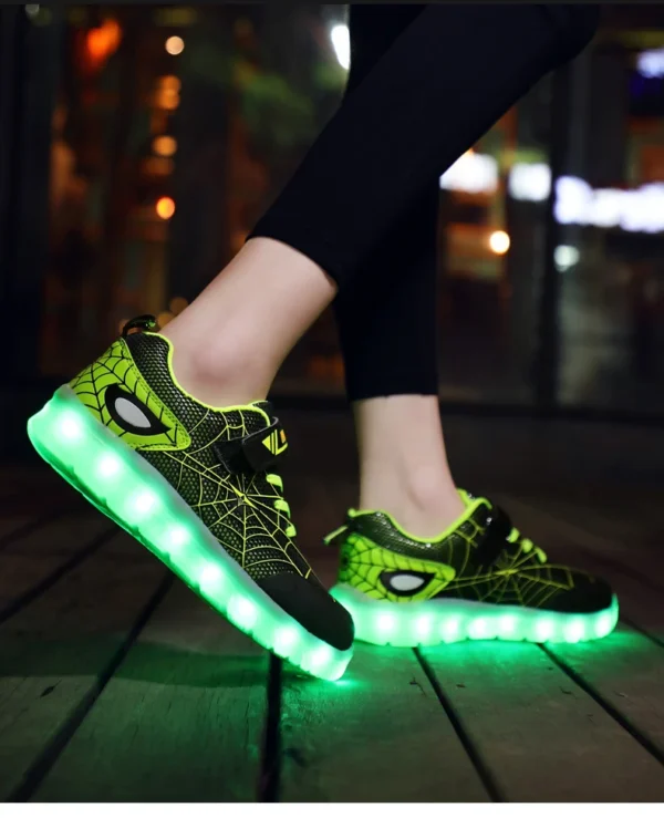 Kids Sneakers Light Up Skateboarding Shoes Fashion Spider Web Flat Walking Sports Shoes LED USB Charging Flashing Casual Shoes - Image 20