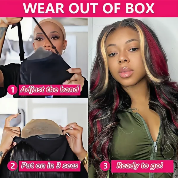 1B/99J/27 Omber black hair with red blonde Highlight 5x5 Hd Lace Closure Body Wave Wig Human Hair 99J Glueless Wig Ready To Wear - Image 4