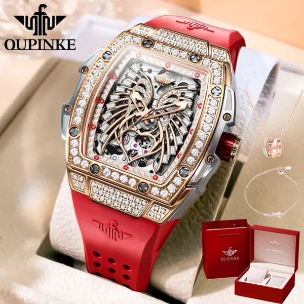 OUPINKE 3225 Top Brand Skeleton Mechanical Watch For Women Diamond Luxury Deep Waterproof Wristwatch Big Dial Fashion Watches - Image 8