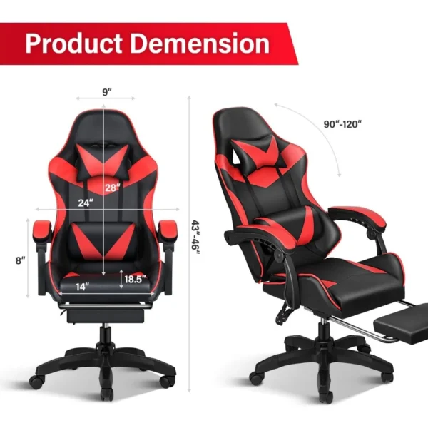 Gaming Chair, Backrest and Seat Height Adjustable Swivel Recliner Racing Office Computer Ergonomic Video Game Chair with Footres - Image 3