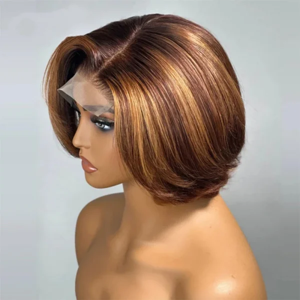 4/27 Highlight 4x4 Body Wave Glueless Closure 100%Human Hair Frontal Wigs Ombre Brown Mix Blonde Water Wave C Part Short Bob Wig - Image 5