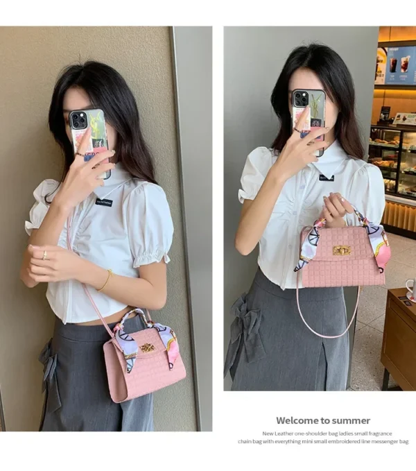 Women's Bag New Fashion Simple Plaid Embossed Crossbody Scarf Small Square Bag Single Shoulder Bag designer bags - Image 20