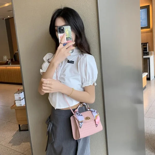 Women's Bag New Fashion Simple Plaid Embossed Crossbody Scarf Small Square Bag Single Shoulder Bag designer bags - Image 3
