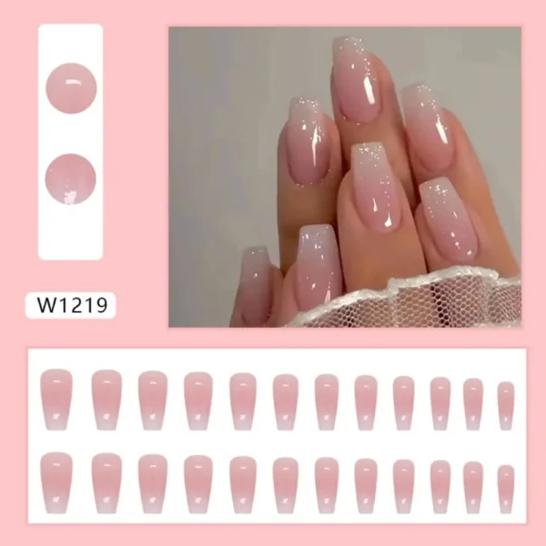 24pcs Gradient Fake Nails French Ballerina Nail Waterproof Faux Medium Coffin false nails Fingernails Press on Nails Tips - Image 33
