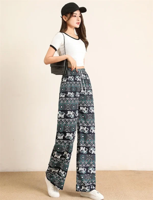 Women Wide Leg Pants High Waist Elephant Print Pant Summer Thin Straight Trousers Casual Bottoms Female Clothing 2023 Fashion - Image 27