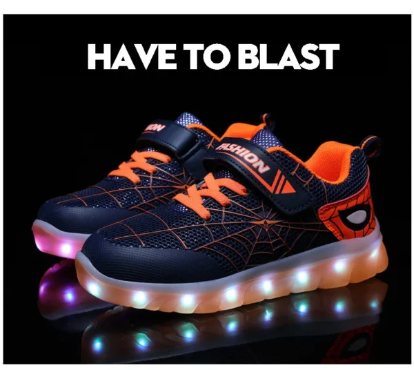 Kids Sneakers Light Up Skateboarding Shoes Fashion Spider Web Flat Walking Sports Shoes LED USB Charging Flashing Casual Shoes - Image 19
