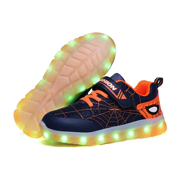 Kids Sneakers Light Up Skateboarding Shoes Fashion Spider Web Flat Walking Sports Shoes LED USB Charging Flashing Casual Shoes - Image 7