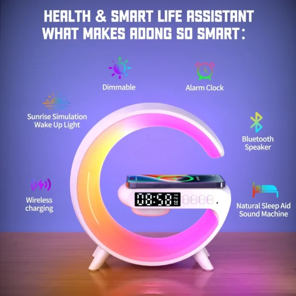 G Atmosphere Goodnight Light Wireless Charger Speaker Clock 6 Lighting Modes for iPhone 15 14 13 Samsung Fast Charging Station - Image 3