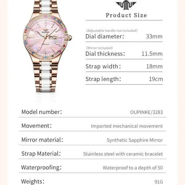 OUPINKE Women's Watches Imported Automatic Mechanical Watch Movement Luxury Top Brand Wrist watch for Ladies 2024 Trend - Image 4