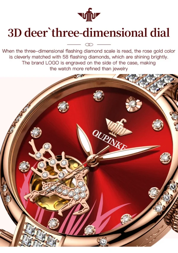 OUPINKE 3211 Women's Watch Elegant Rose Gold Diamond Ceramic Automatic Machinery Women's Watch Luxury Brand Women's Bracelet Set - Image 21